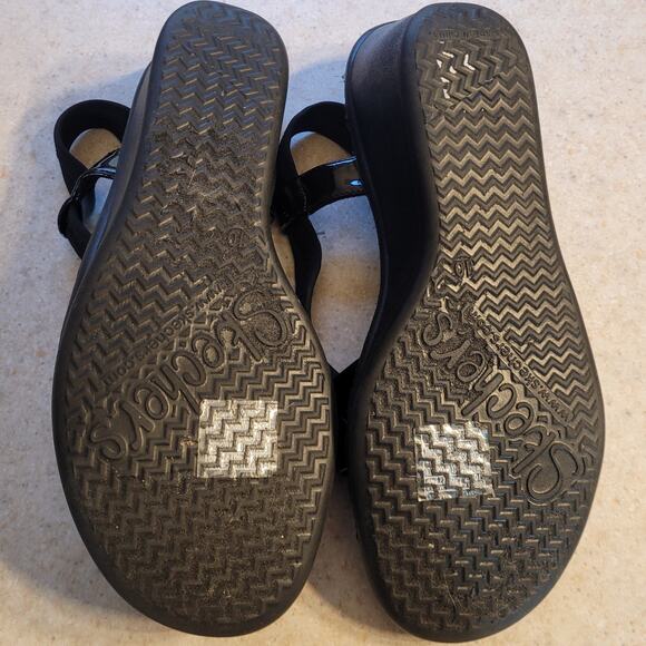 SKECHERS Memory Foam Black Wedge Sandals 10 Comfort Platform Slide Casual Shoe - Picture 5 of 6